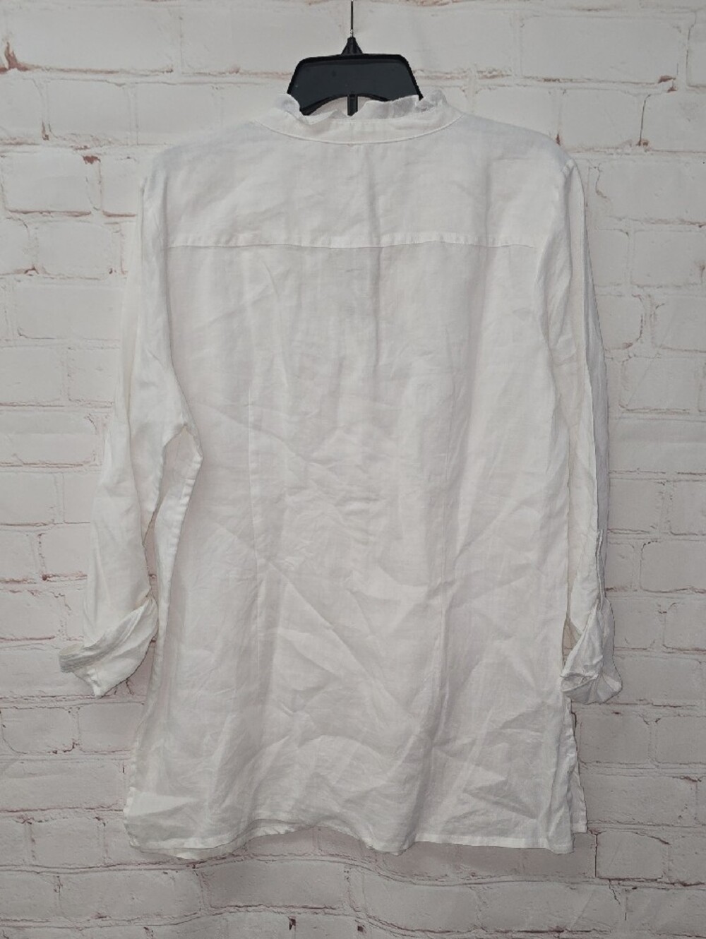 Sunny Leigh White Ruffle V-Neck Tunic 100% Linen Womens Size XL - Picture 8 of 10